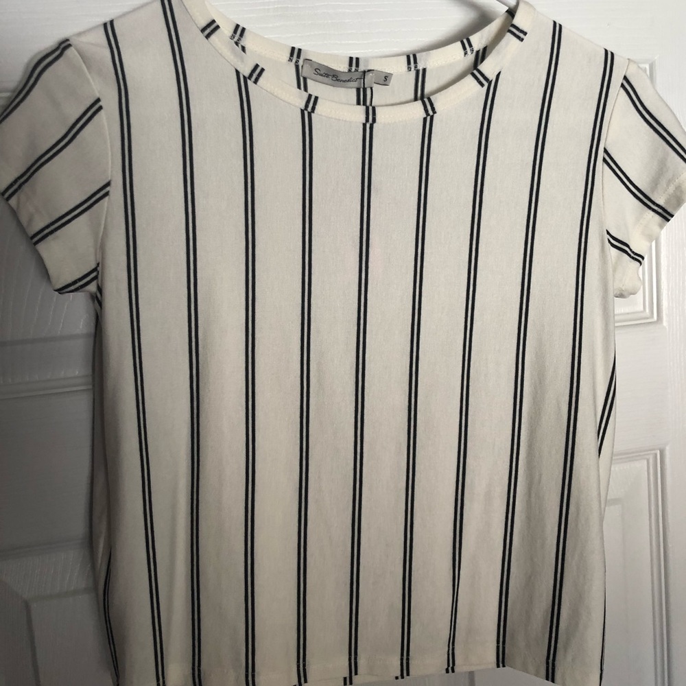 Vertical black and white striped shirt